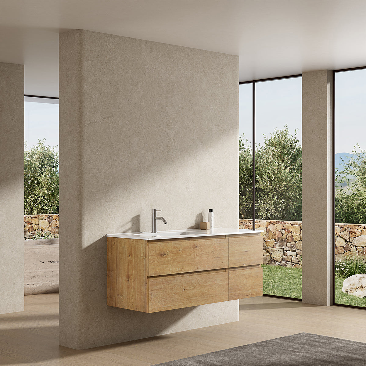 Mobile bagno sospeso 120 cm Bruno Medio Lavabo a Sinistra in Ceramica Senza Specchio - Fiji Wood