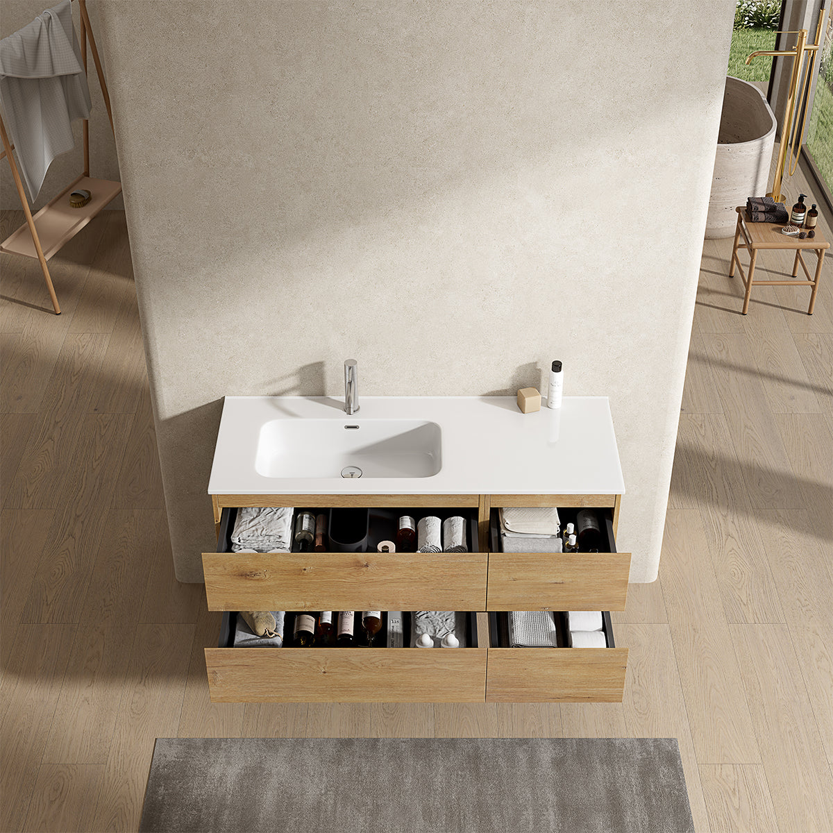 Mobile bagno sospeso 120 cm Bruno Medio Lavabo a Sinistra in Ceramica Senza Specchio - Fiji Wood