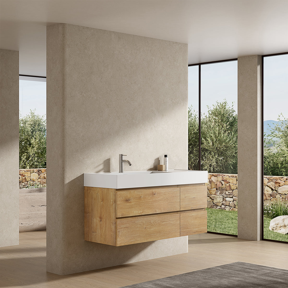 Mobile bagno sospeso 120 cm Bruno Medio Lavabo a Sinistra in Resina Senza Specchio - Fiji Wood