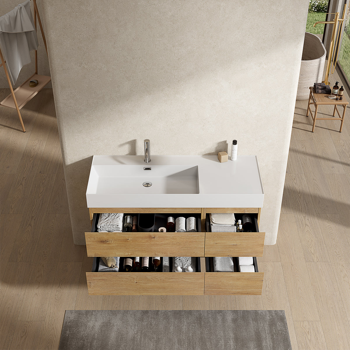 Mobile bagno sospeso 120 cm Bruno Medio Lavabo a Sinistra in Resina Senza Specchio - Fiji Wood