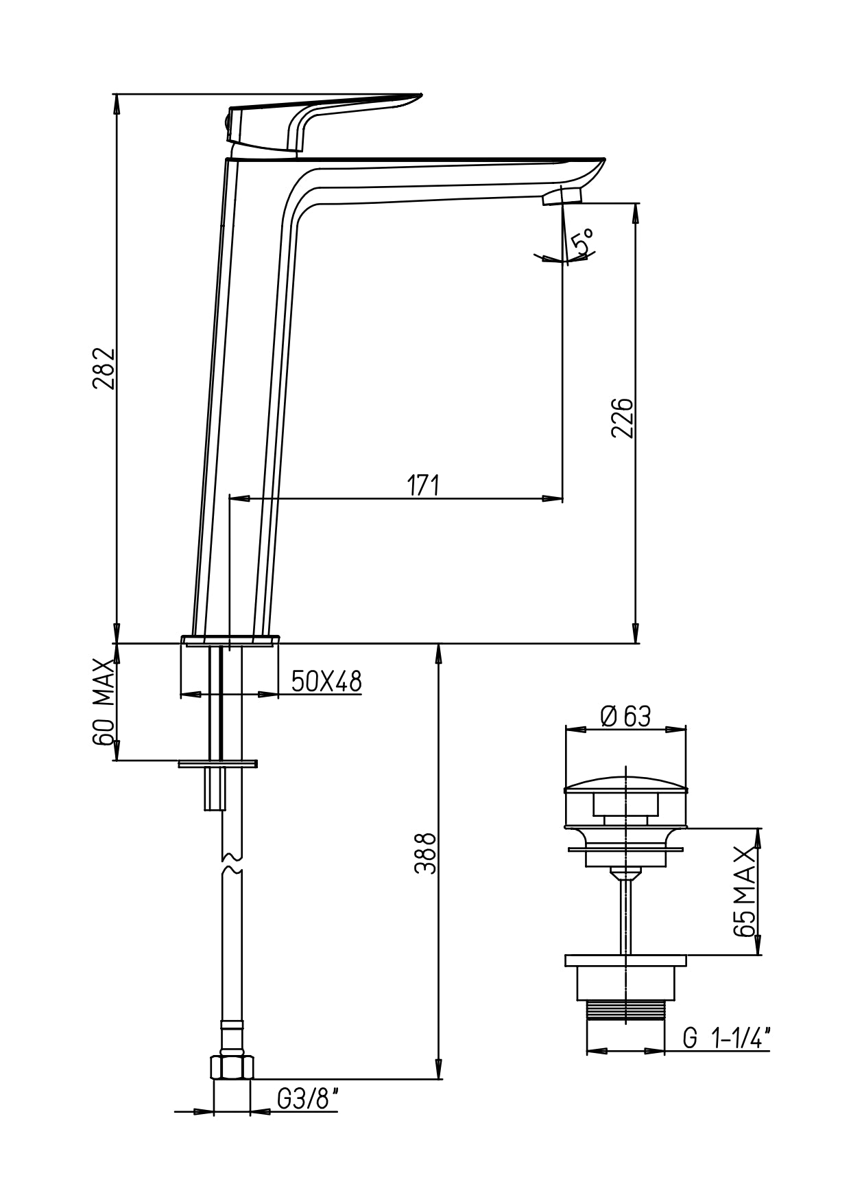 Miscelatore Lavabo Alto Nove Con Piletta Clik Clak Cromo - Paini