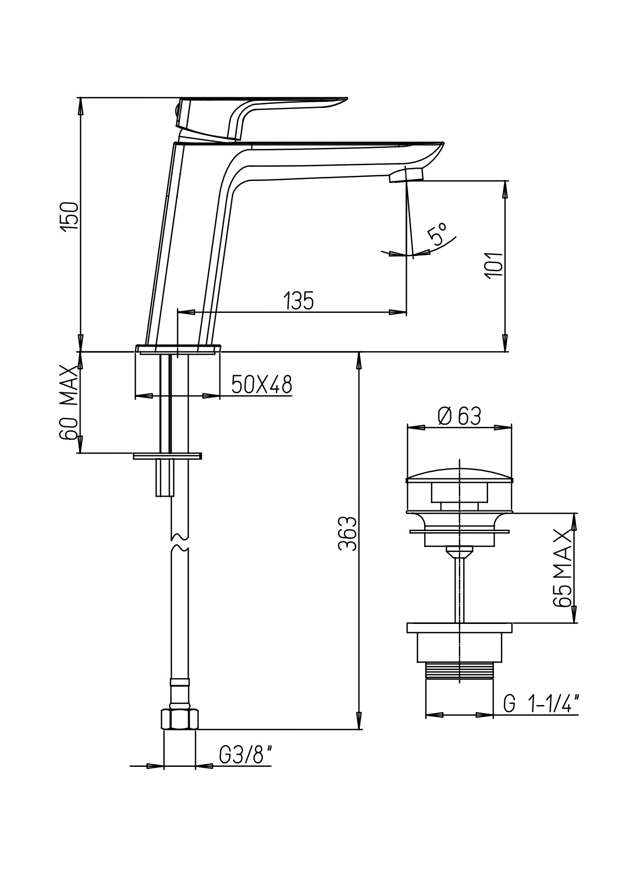 Miscelatore Lavabo Medio Nove Con Piletta Clik Clak - Paini
