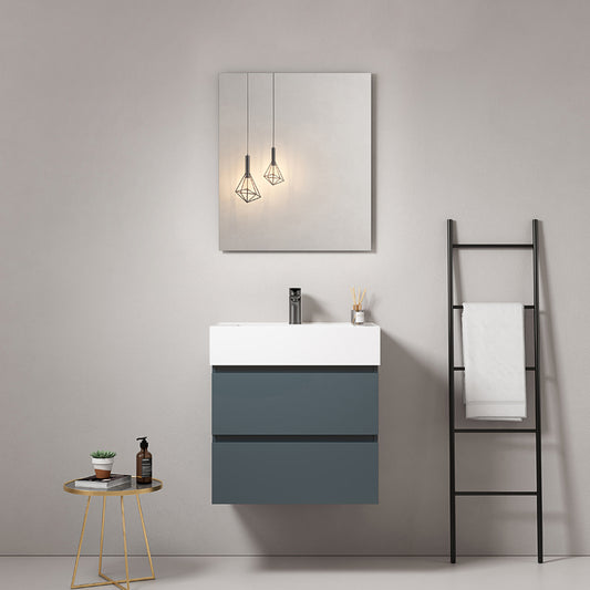 60cm Wall-hung Bathroom Cabinet Sea Blue Resin Sink Mirror Square - Fiji Paint