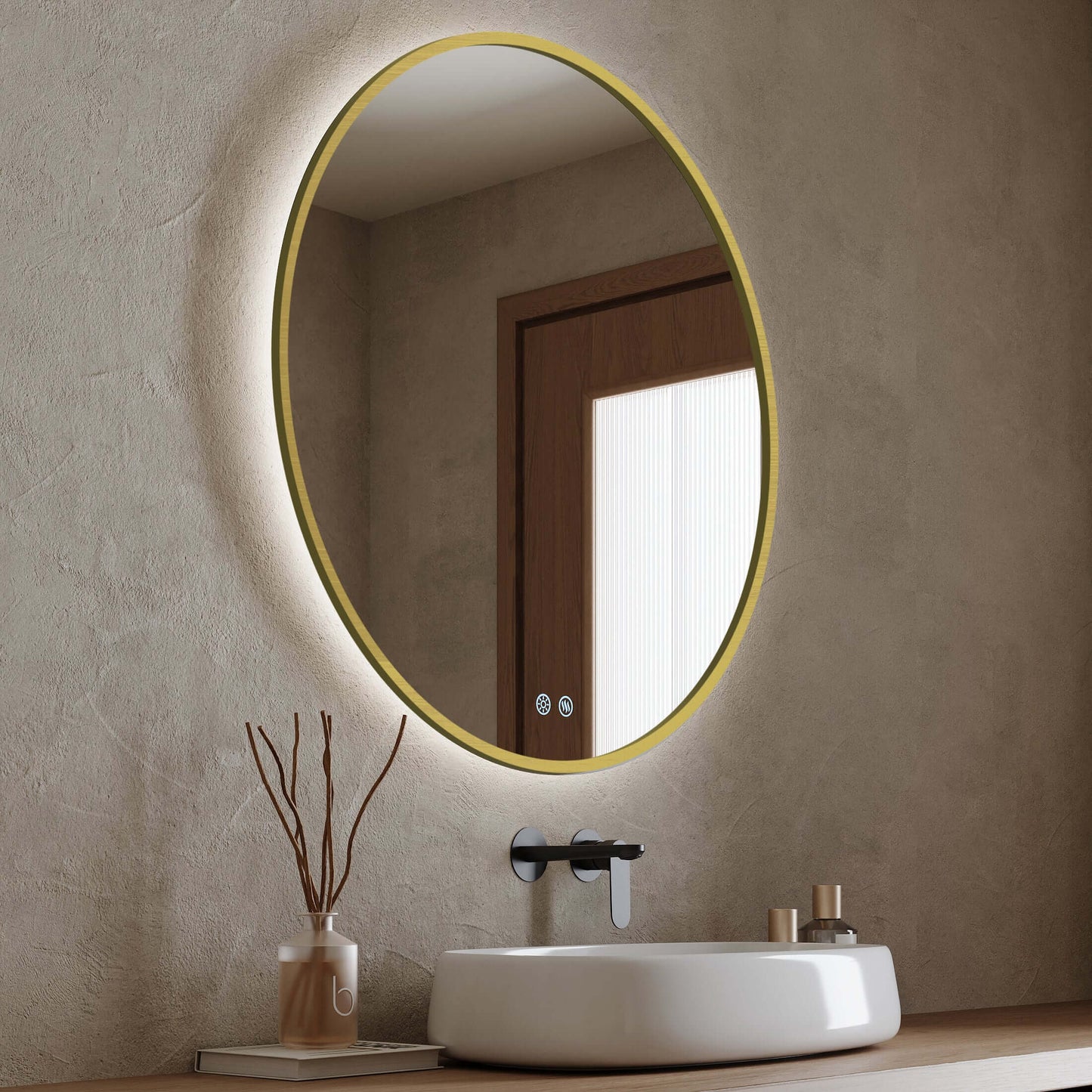Specchio Tondo Retroilluminato Anti appannamento 100 cm Profilo Oro - Fiji