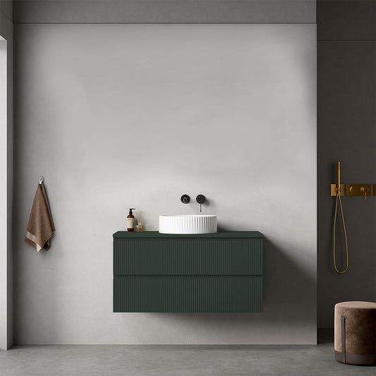 Mobile bagno sospeso cannettato 100 cm Verde Comodoro per Lavabo d'appoggio Senza Specchio - Fiji Paint Top Canneté
