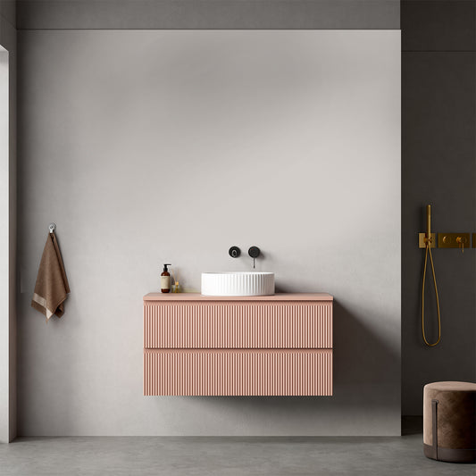 Mobile bagno sospeso cannettato 100 cm Rosa Retrò per Lavabo d'appoggio Senza Specchio - Fiji Paint Top Canneté
