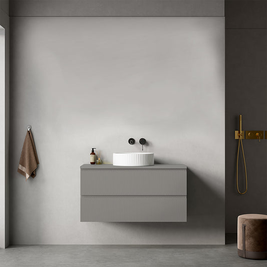 Mobile bagno sospeso cannettato 100 cm Grigio Londra per Lavabo d'appoggio Senza Specchio - Fiji Paint Top Canneté