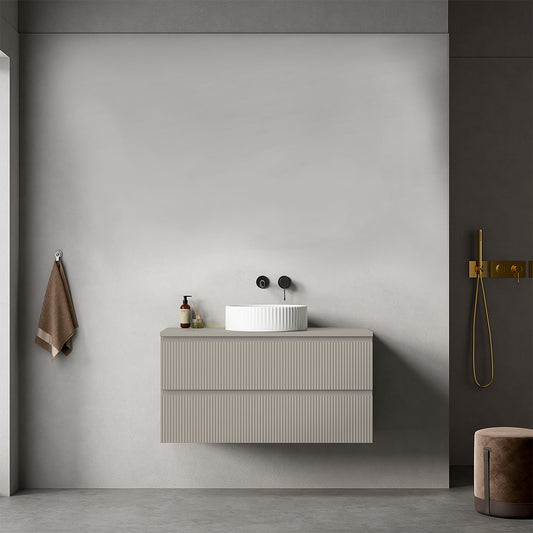 Mobile bagno sospeso cannettato 100 cm Grigio Cenere per Lavabo d'appoggio Senza Specchio - Fiji Paint Top Canneté