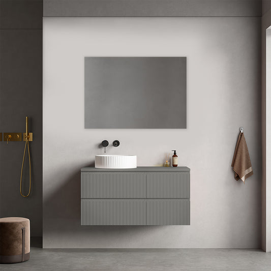 Mobile bagno sospeso cannettato reversibile  100 cm Grigio Londra per Lavabo d'appoggio Specchio Quadro - Fiji Paint Top Canneté