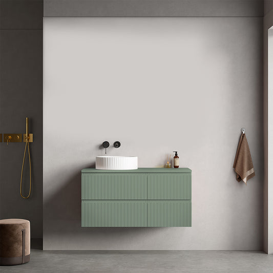 Mobile bagno sospeso cannettato reversibile  100 cm Verde Salvia per Lavabo d'appoggio Senza Specchio - Fiji Paint Top Canneté