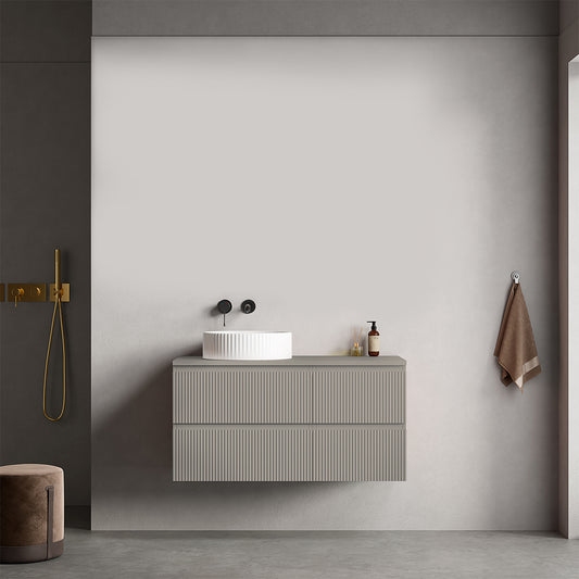 Mobile bagno sospeso cannettato reversibile  100 cm Grigio Cenere  per Lavabo d'appoggio Senza Specchio - Fiji Paint Top Canneté