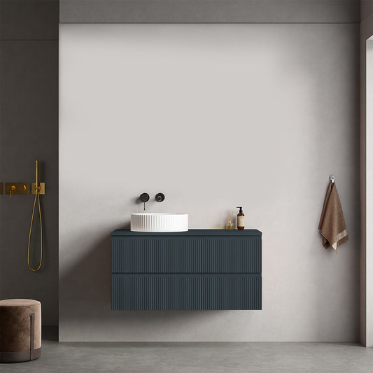 Mobile bagno sospeso cannettato reversibile  100 cm Blu Mare per Lavabo d'appoggio Senza Specchio - Fiji Paint Top Canneté