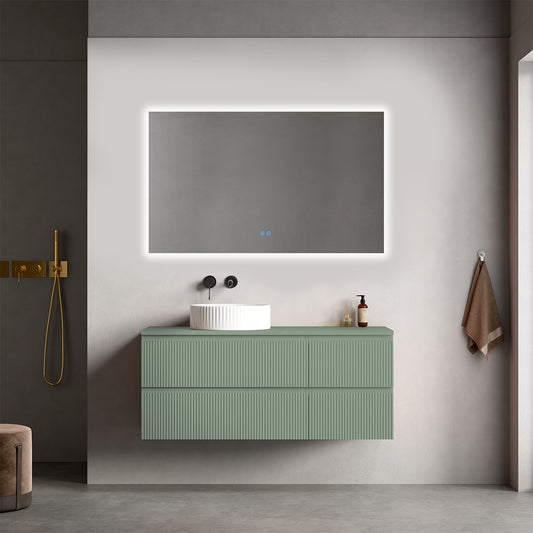 Mobile bagno sospeso cannettato reversibile  120 cm Verde Salvia per Lavabo d'appoggio Specchio Quadro Retroilluminato - Fiji Paint Top Canneté