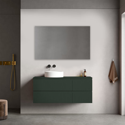 Mobile bagno sospeso cannettato reversibile  120 cm Verde Comodoro  per Lavabo d'appoggio Specchio Quadro - Fiji Paint Top Canneté