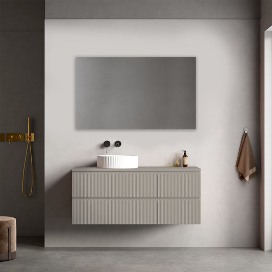 Mobile bagno sospeso cannettato reversibile  120 cm Grigio Cenere  per Lavabo d'appoggio Specchio Quadro - Fiji Paint Top Canneté