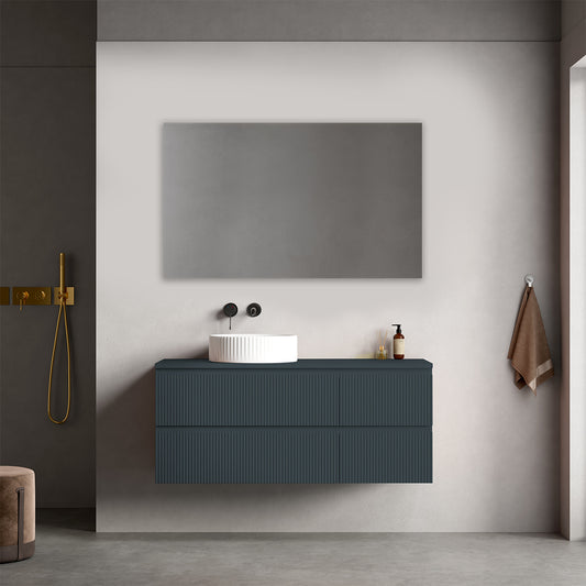 Mobile bagno sospeso cannettato reversibile  120 cm Blu Mare per Lavabo d'appoggio Specchio Quadro - Fiji Paint Top Canneté