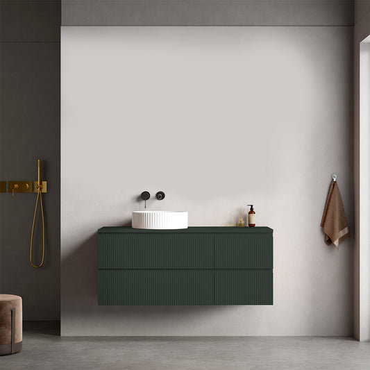 Mobile bagno sospeso cannettato reversibile  120 cm Verde Comodoro  per Lavabo d'appoggio Senza Specchio - Fiji Paint Top Canneté