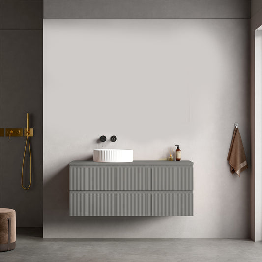 Mobile bagno sospeso cannettato reversibile  120 cm Grigio Londra per Lavabo d'appoggio Senza Specchio - Fiji Paint Top Canneté