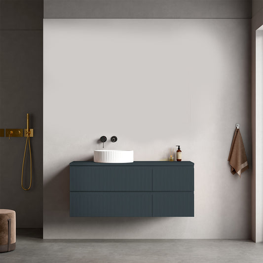 Mobile bagno sospeso cannettato reversibile  120 cm Blu Mare per Lavabo d'appoggio Senza Specchio - Fiji Paint Top Canneté
