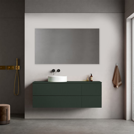 Mobile bagno sospeso cannettato reversibile  140 cm Verde Comodoro  per Lavabo d'appoggio Specchio Quadro - Fiji Paint Top Canneté