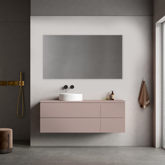 Mobile bagno sospeso cannettato reversibile  140 cm Rosa Retrò per Lavabo d'appoggio Specchio Quadro - Fiji Paint Top Canneté