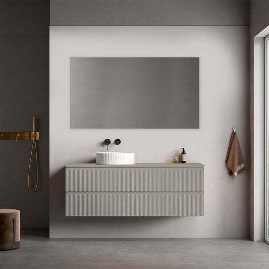 Mobile bagno sospeso cannettato reversibile  140 cm Grigio Cenere  per Lavabo d'appoggio Specchio Quadro - Fiji Paint Top Canneté