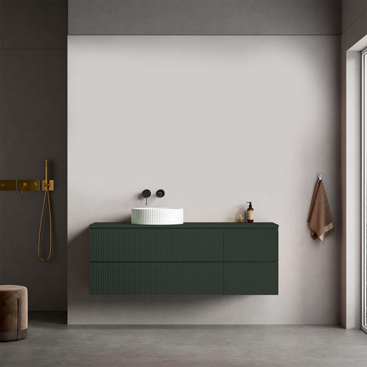 Mobile bagno sospeso cannettato reversibile  140 cm Verde Comodoro  per Lavabo d'appoggio Senza Specchio - Fiji Paint Top Canneté