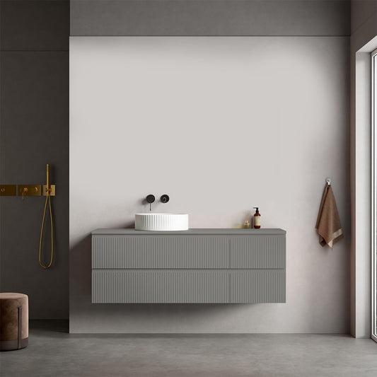 Mobile bagno sospeso cannettato reversibile  140 cm Grigio Londra per Lavabo d'appoggio Senza Specchio - Fiji Paint Top Canneté