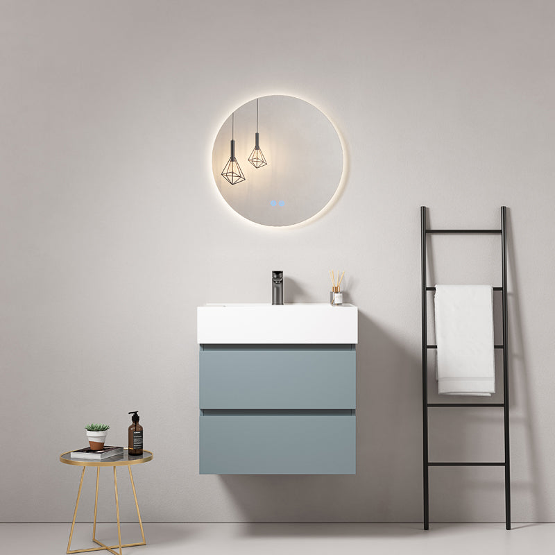 60cm suspended bathroom cabinet Avio Blue Resin sink Round backlit mirror - Fiji Paint