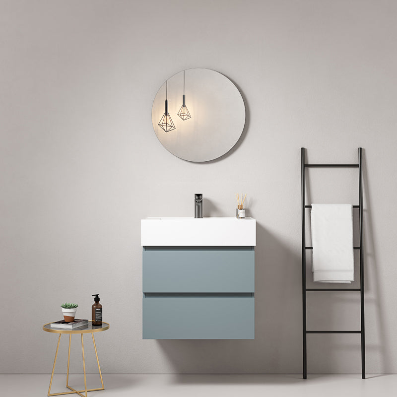 60cm suspended bathroom cabinet Avio Blue Resin sink Round mirror - Fiji Paint