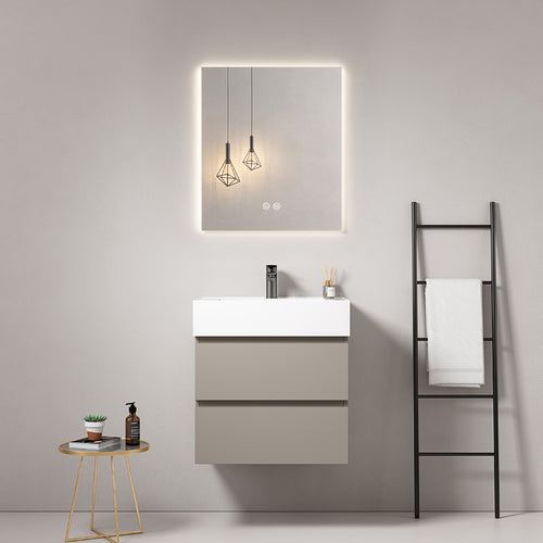 Mobile bagno sospeso 60 cm Grigio Cenere Lavabo in Resina Specchio Quadro Retroilluminato - Fiji Paint