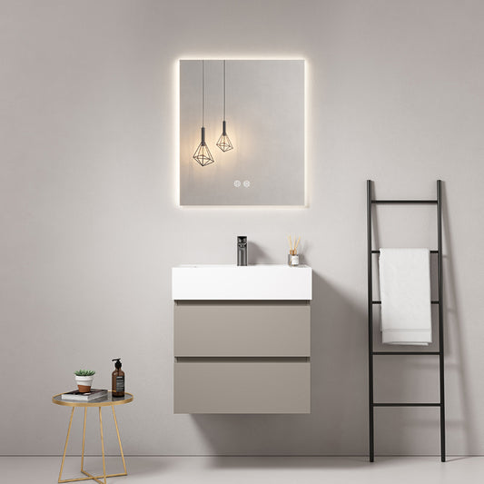60cm Ash Grey Wall-hung Bathroom Cabinet Resin Sink Backlit Mirror - Fiji Paint