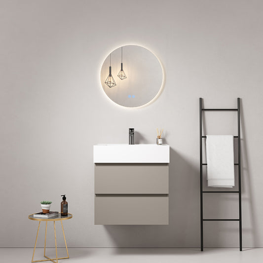 60cm Ash Grey Wall-hung Bathroom Cabinet Resin Sink Round Backlit Mirror - Fiji Paint