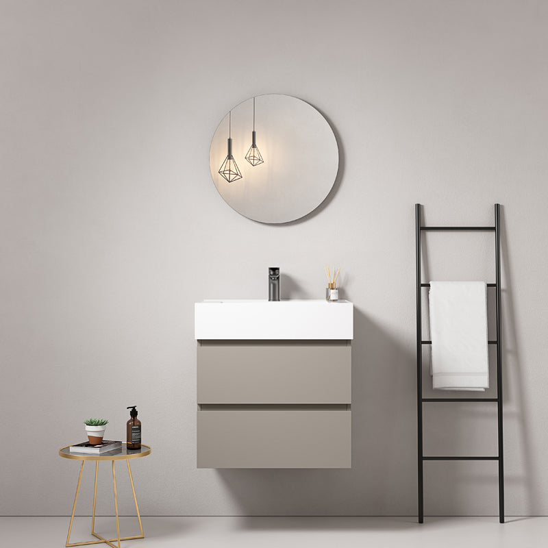 60cm Ash Grey Wall-hung Bathroom Cabinet Resin Sink Round Mirror - Fiji Paint