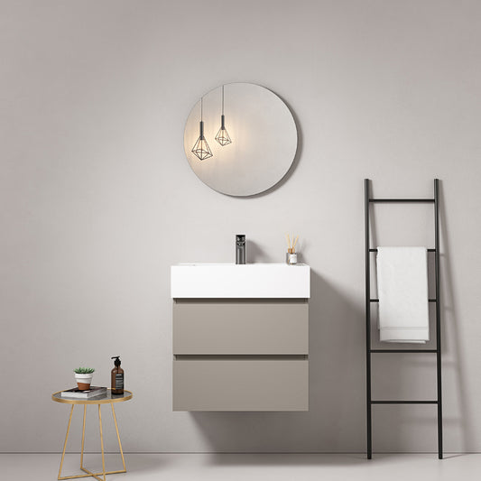 60cm Ash Grey Wall-hung Bathroom Cabinet Resin Sink Round Mirror - Fiji Paint