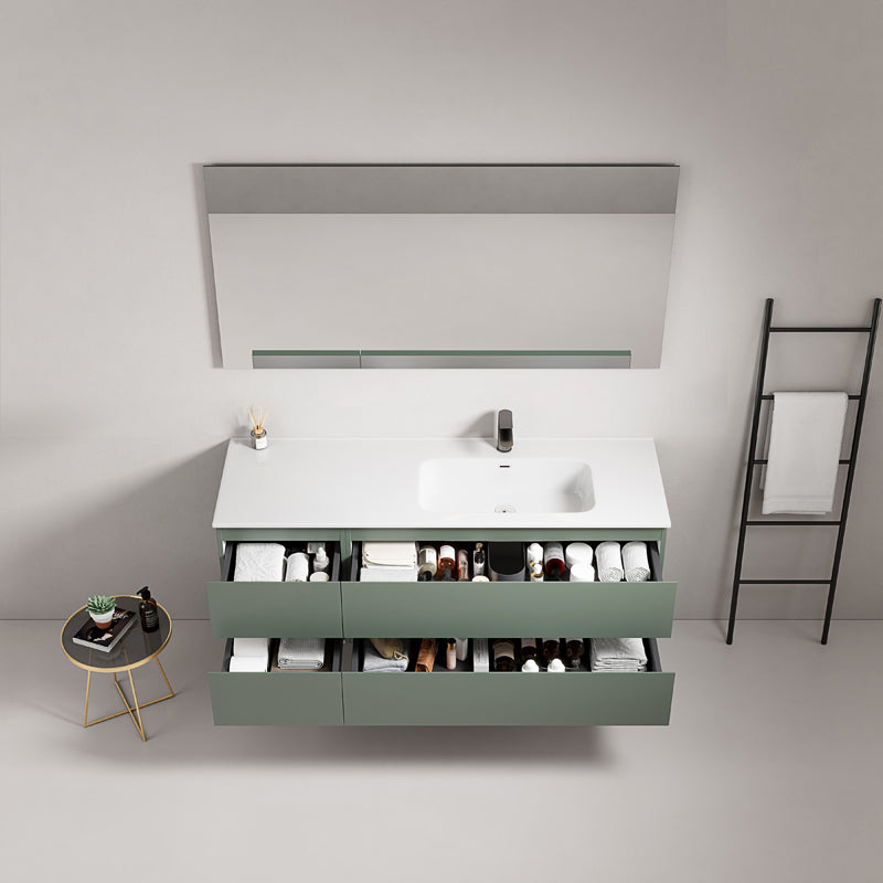 Mobile bagno sospeso 140 cm Verde Salvia Lavabo a Destra in Resina Specchio Quadro - Fiji Paint