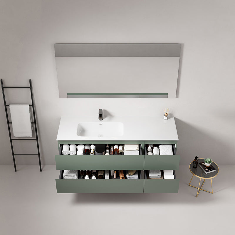 Mobile bagno sospeso 140 cm Verde Salvia Lavabo a Sinistra in Resina Specchio Quadro - Fiji Paint