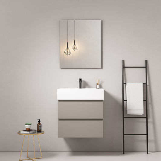 60cm Ash Grey Wall-hung Bathroom Cabinet Resin Washbasin Mirror Quadro - Fiji Paint