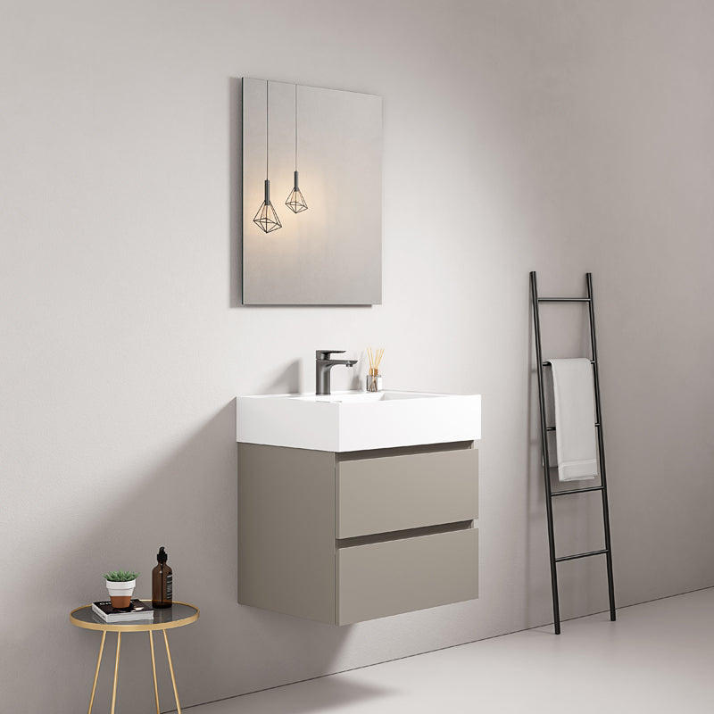 60cm Ash Grey Wall-hung Bathroom Cabinet Resin Washbasin Mirror Quadro - Fiji Paint