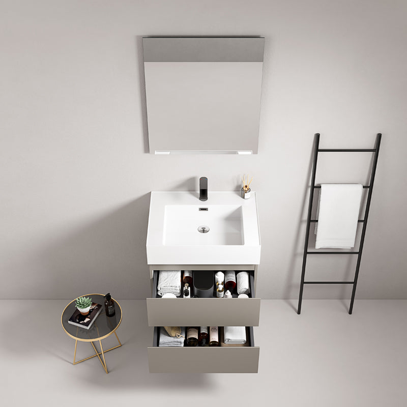 60cm Ash Grey Wall-hung Bathroom Cabinet Resin Washbasin Mirror Quadro - Fiji Paint
