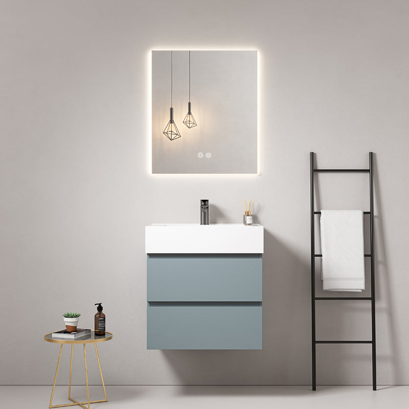 60cm suspended bathroom cabinet Avio Blue Resin sink Backlit mirror - Fiji Paint