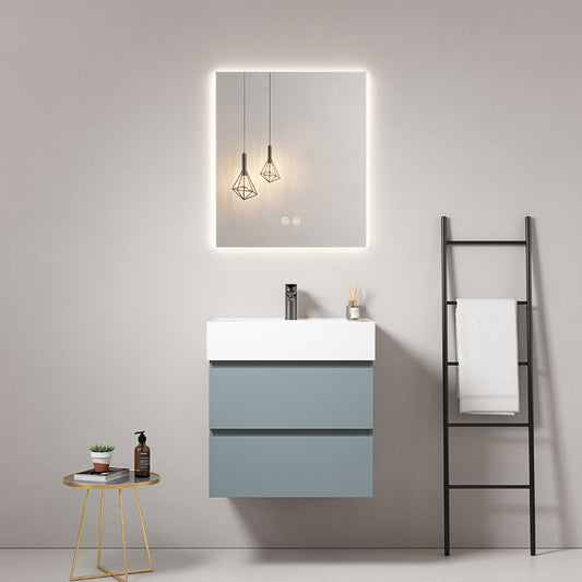 60cm suspended bathroom cabinet Avio Blue Resin sink Backlit mirror - Fiji Paint