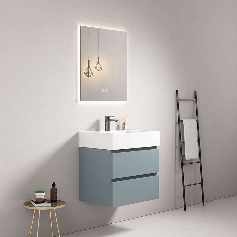 60cm suspended bathroom cabinet Avio Blue Resin sink Backlit mirror - Fiji Paint