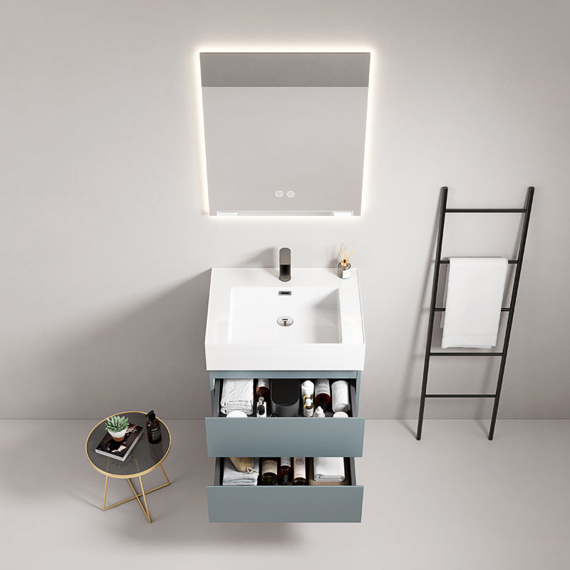 60cm suspended bathroom cabinet Avio Blue Resin sink Backlit mirror - Fiji Paint