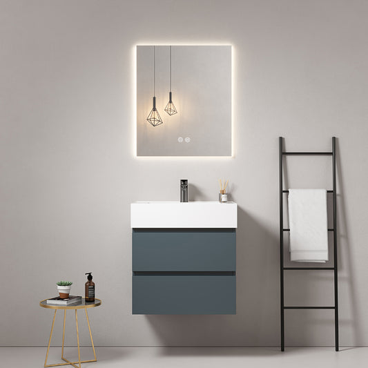 60cm Wall-hung Bathroom Cabinet Sea Blue Resin Sink Backlit Mirror - Fiji Paint