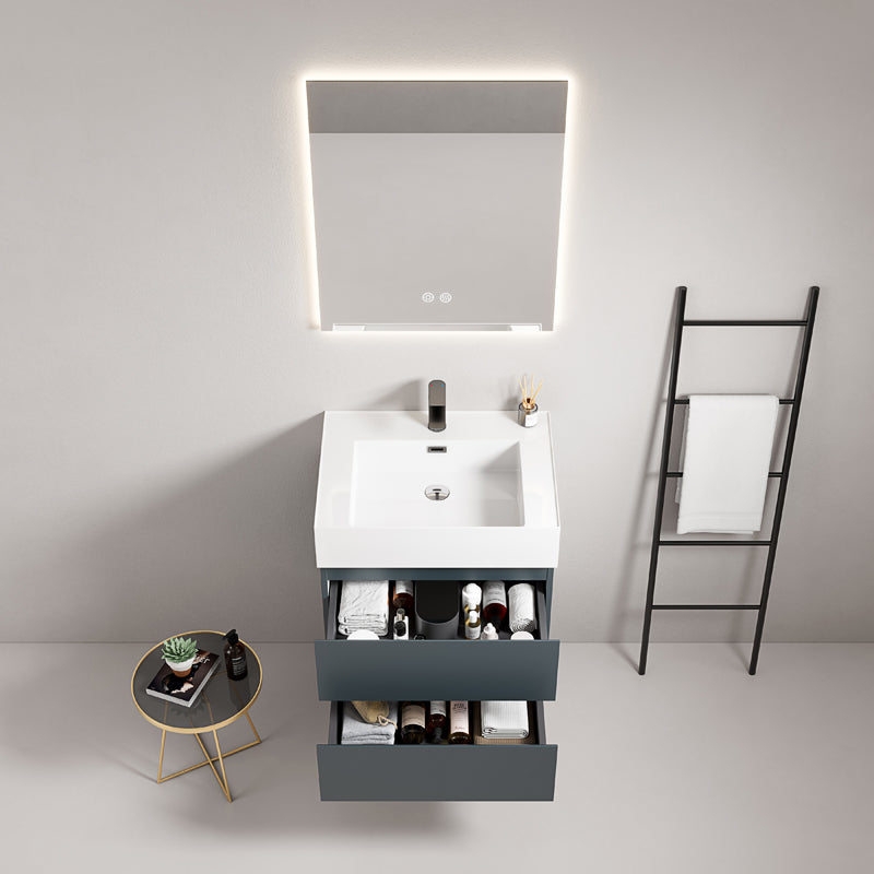 60cm Wall-hung Bathroom Cabinet Sea Blue Resin Sink Backlit Mirror - Fiji Paint