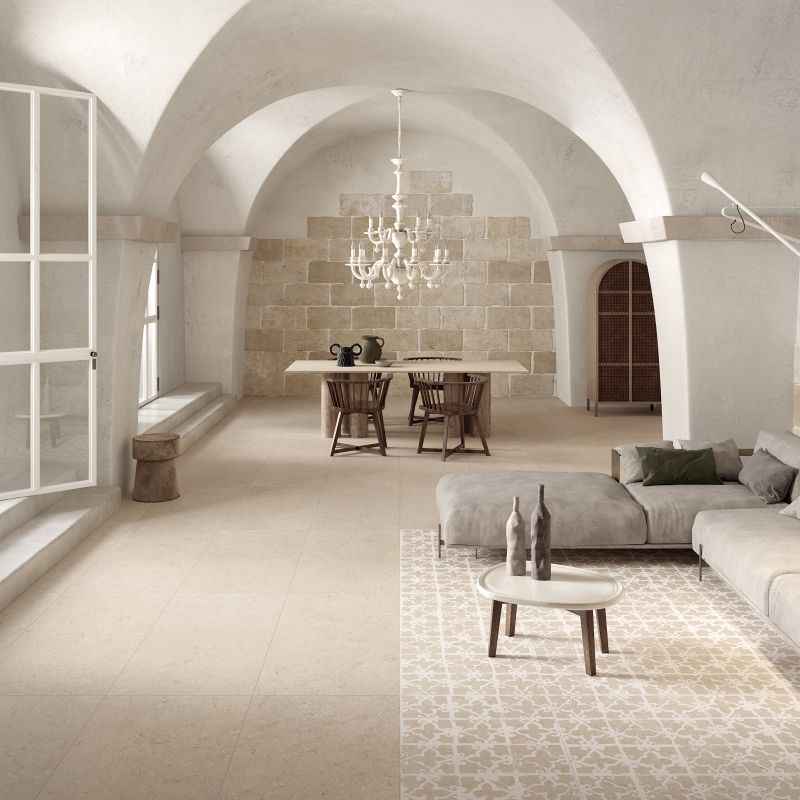 Gres Porcellanato Effetto Pietra Rettificato Naturale 120x120 8.5mm Trani Beige Poetry Stone - ABK
