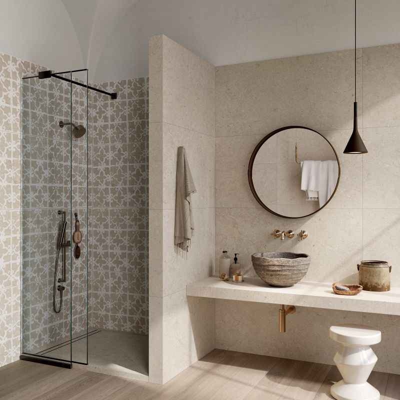 Gres Porcellanato Effetto Pietra Rettificato Naturale 120x120 8.5mm Trani Beige Poetry Stone - ABK