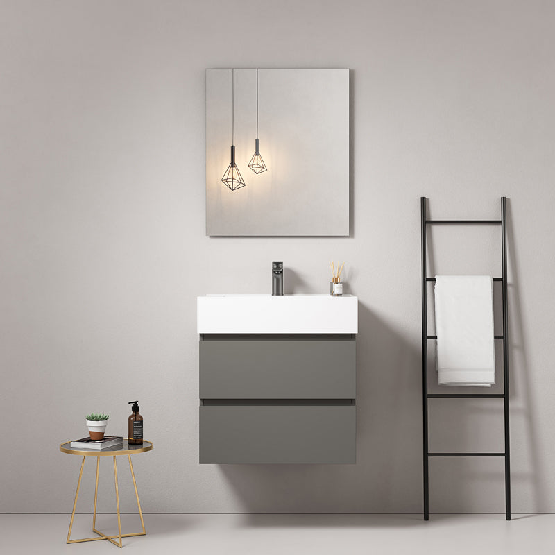 Bathroom Cabinet Wall-hung 60 cm London Grey Resin Sink Mirror Quadro - Fiji Paint