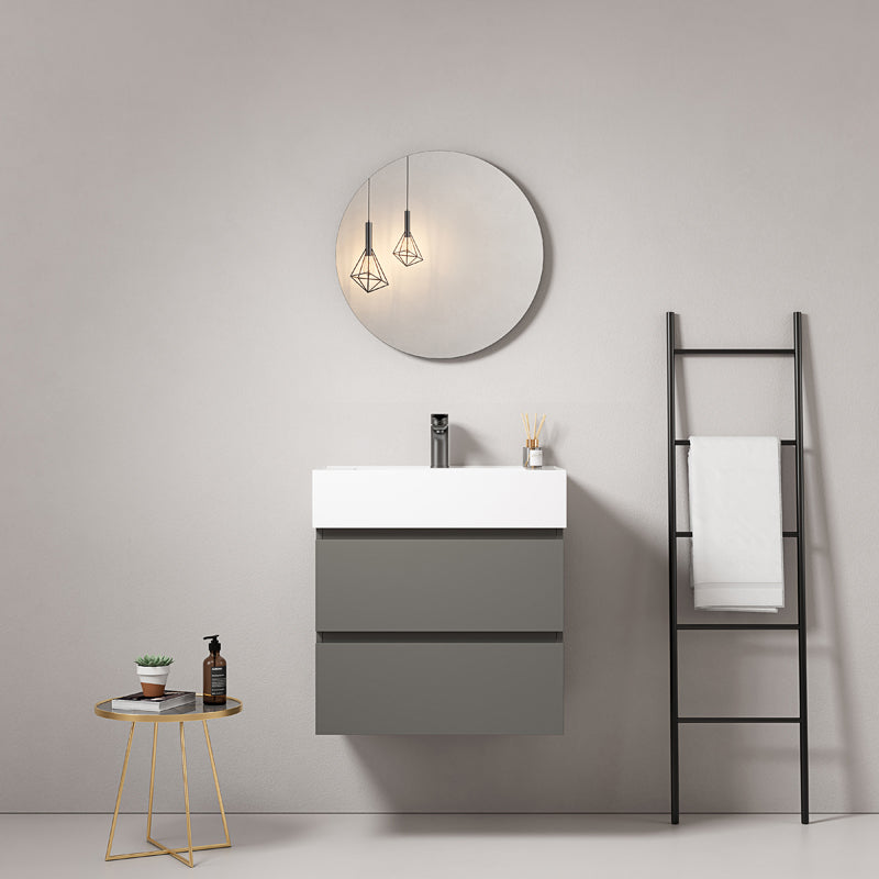 60cm London Grey Wall-Hung Bathroom Cabinet Resin Sink Round Mirror - Fiji Paint